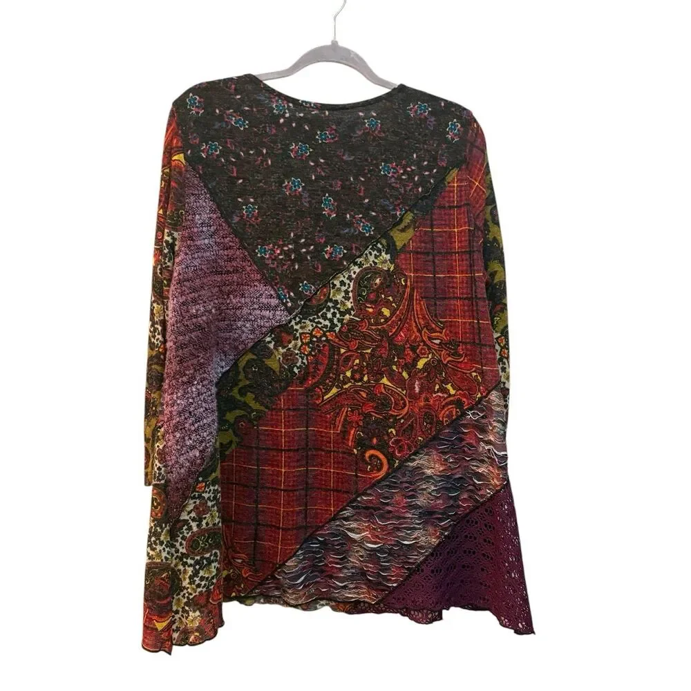 Ali Miles Tunic Blouse Womens XL Multicolor Paisley Cowl Neck Long Sleeve Top